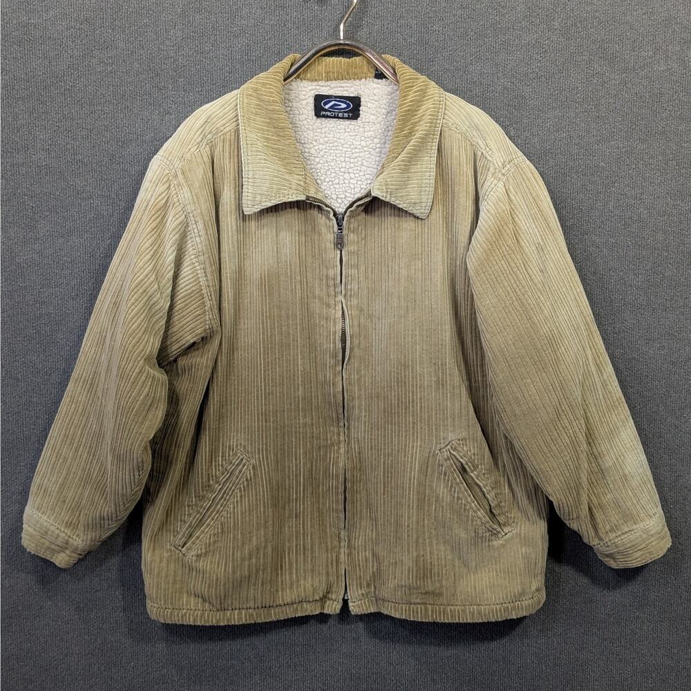 Vtg Protest Corduroy Jacket Men XL Wide Whale Sherpa Lined 90s Skater Distressed